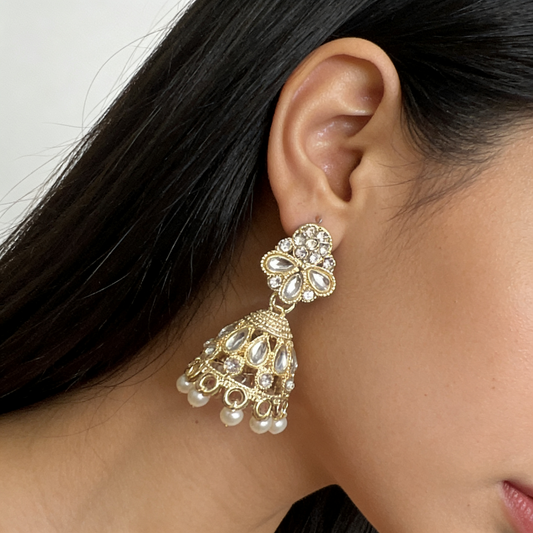 Gold Kundan Floral Jhumka Earrings | BME