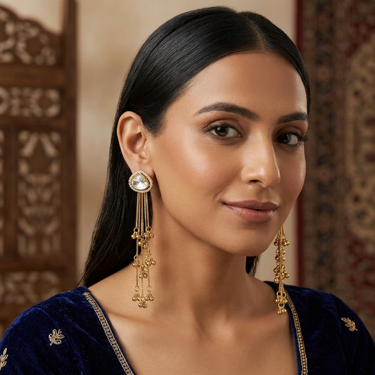 Gold Kundan Tassel Drop Earrings | BME