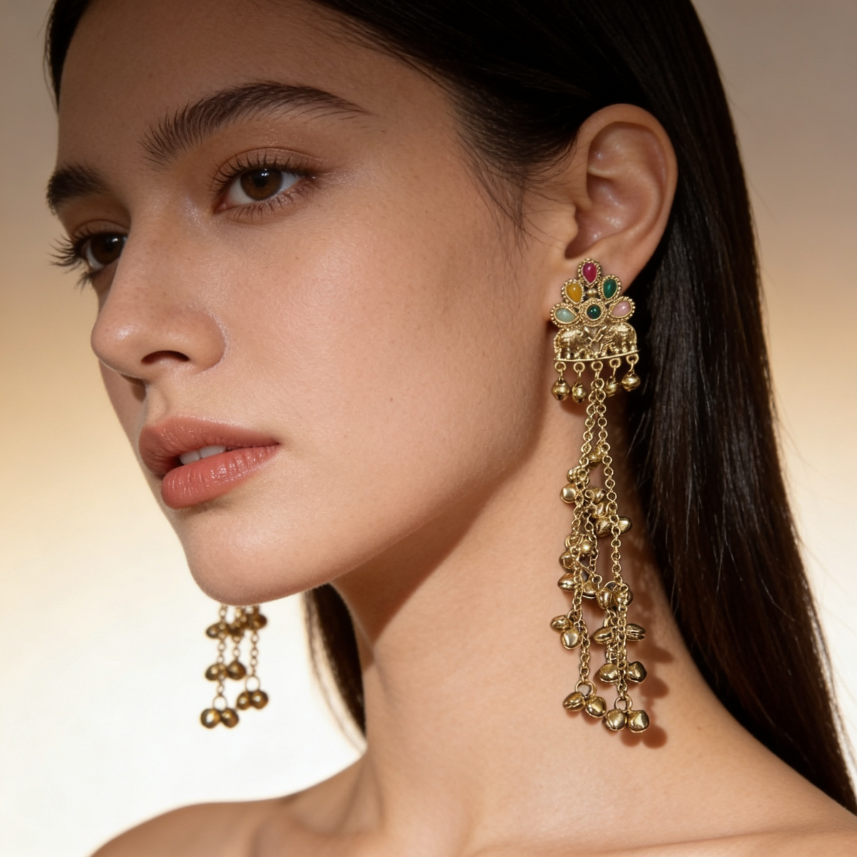 Gold Multicolour Long Tassel Earrings | BME