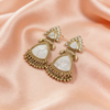White Stone Antique Gold Drop Earrings