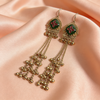 Green Stone Gold-Toned Chain Tassel Earrings | BME