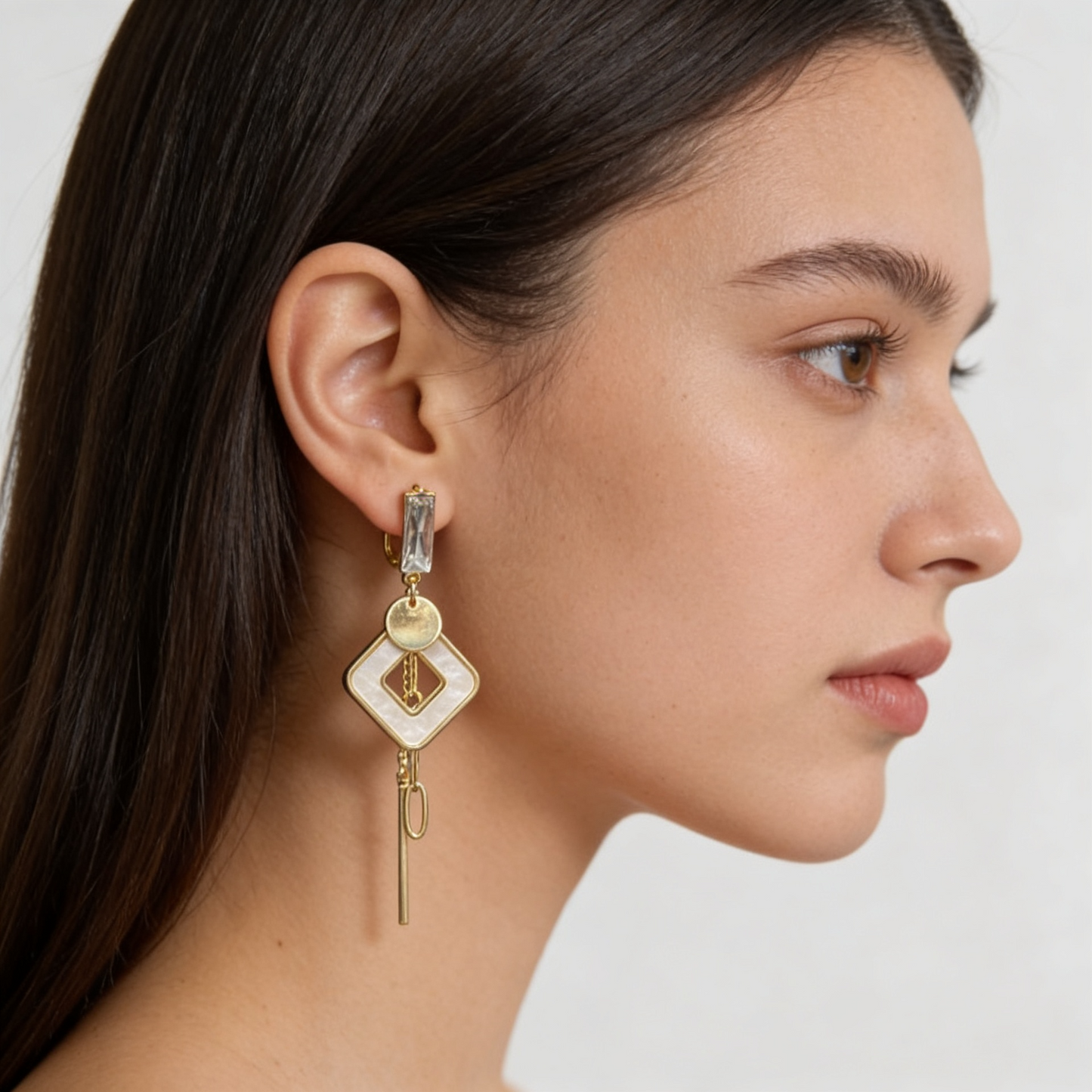 Gold-Toned Geometric Pearl Drop Earrings