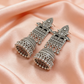 Oxidised Silver Leaf Jhumka Earrings
