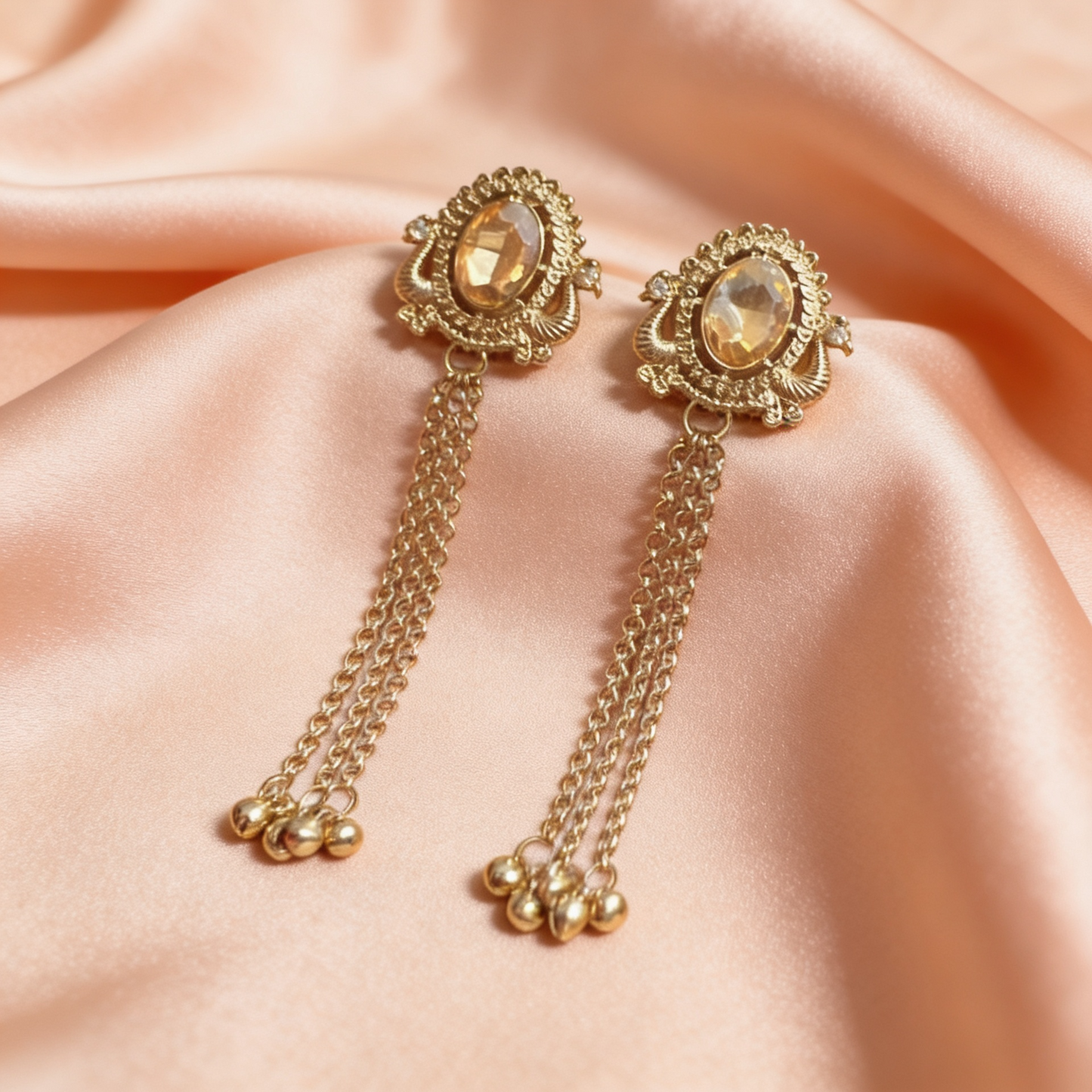 Gold-Toned Crystal Chain Tassel Earrings