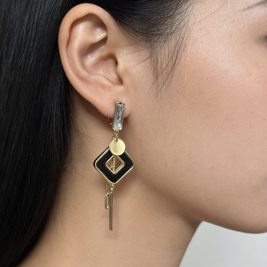 Gold-Toned Geometric Pearl Drop Earrings