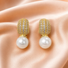 Pearl and Golden Piece AD Earrings