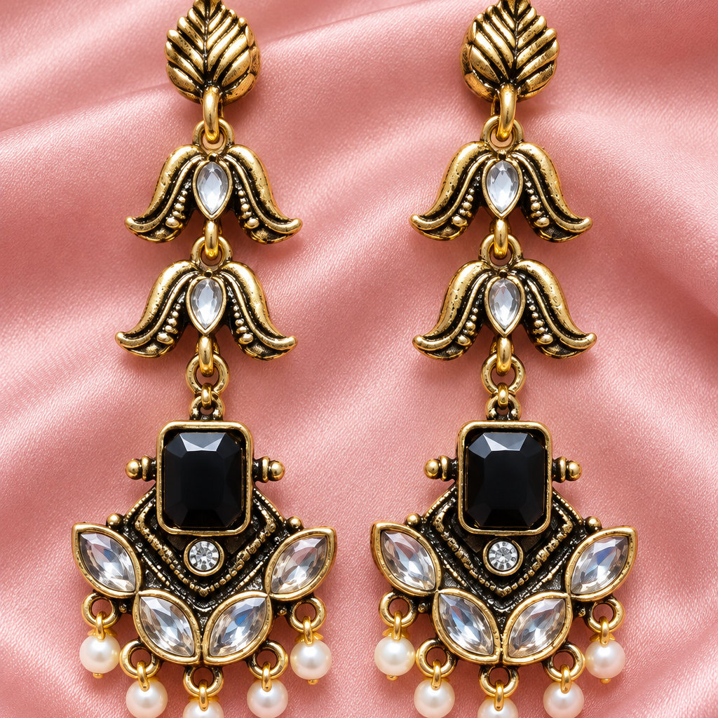 Antique Gold Kundan Pearl Drop Earrings