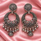 Traditional Oxidised Silver Chandbali Earrings with Floral Design, Jhumka & Ghungroo Drops