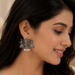 Oxidised Silver Temple Jhumka Earrings with Pearl Drops