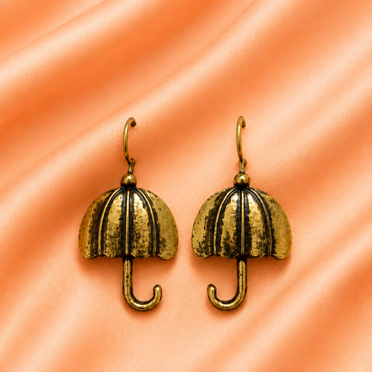 Antique Gold Umbrella Design Drop Earrings