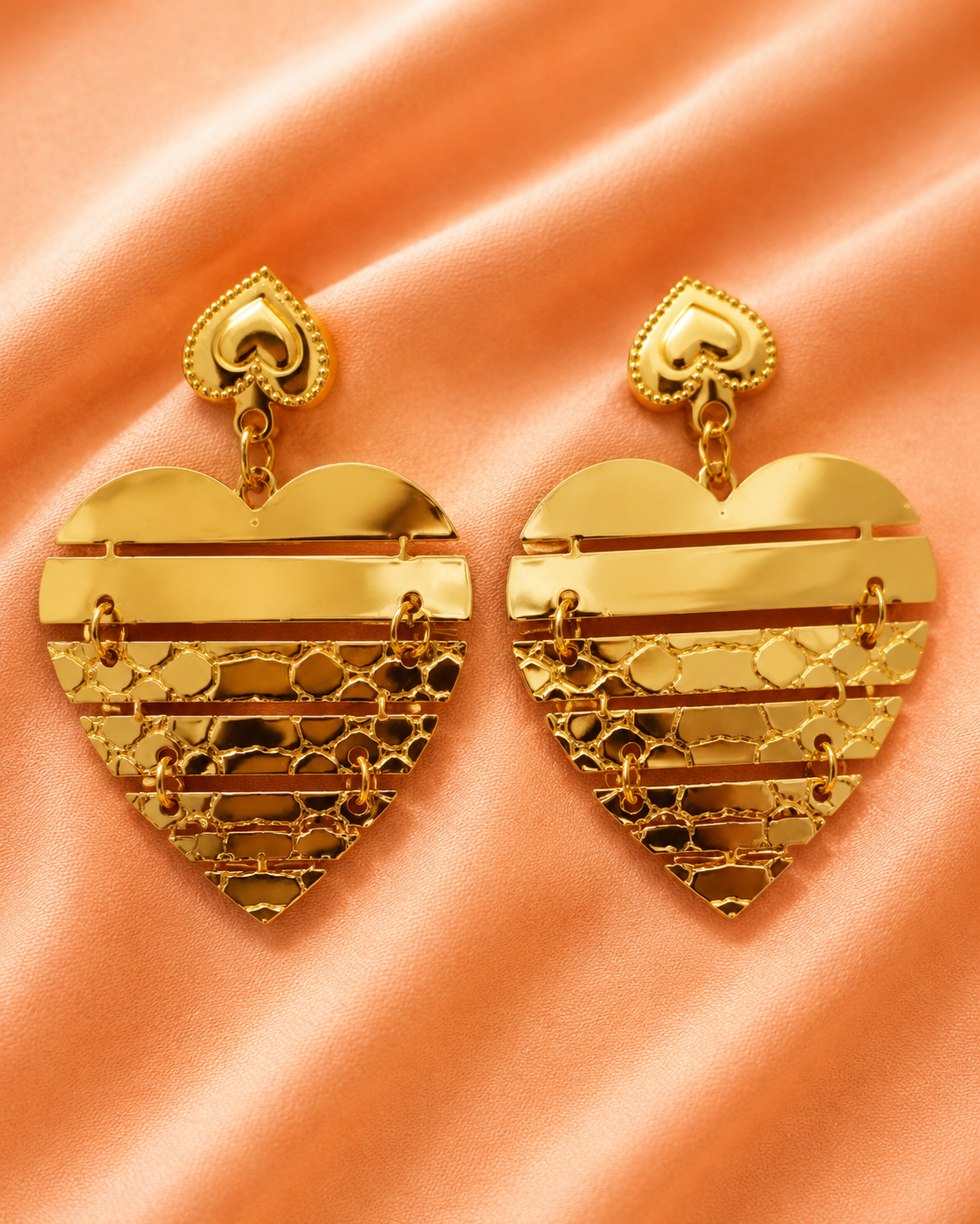 Golden Heart Statement Drop Earrings