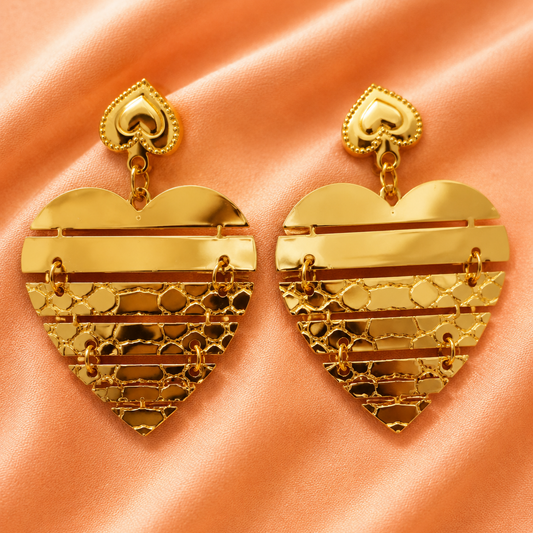 Golden Heart Statement Drop Earrings