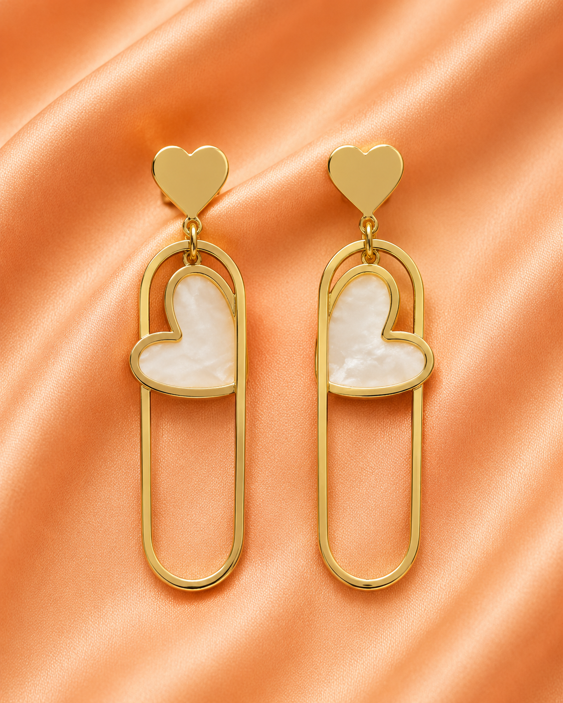 Golden Heart Pearl Drop Earrings