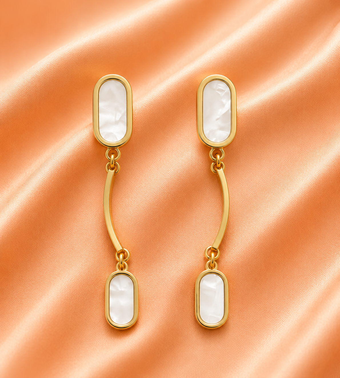 Golden Pearl Drop Geometric Earrings