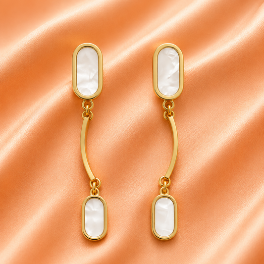 Golden Pearl Drop Geometric Earrings