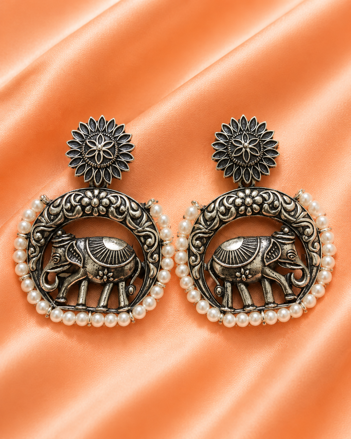 Antique Elephant Pearl Hoop Earrings