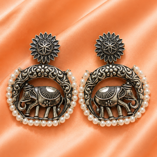 Antique Elephant Pearl Hoop Earrings