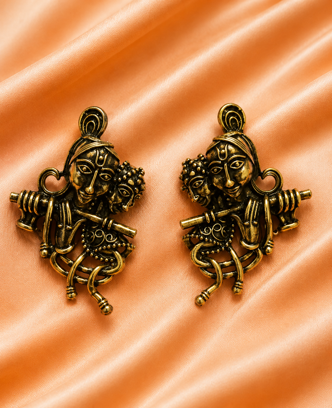 Antique Krishna Flute Oxidised Earrings