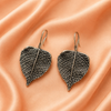 Oxidised Silver Leaf Design Drop Earrings