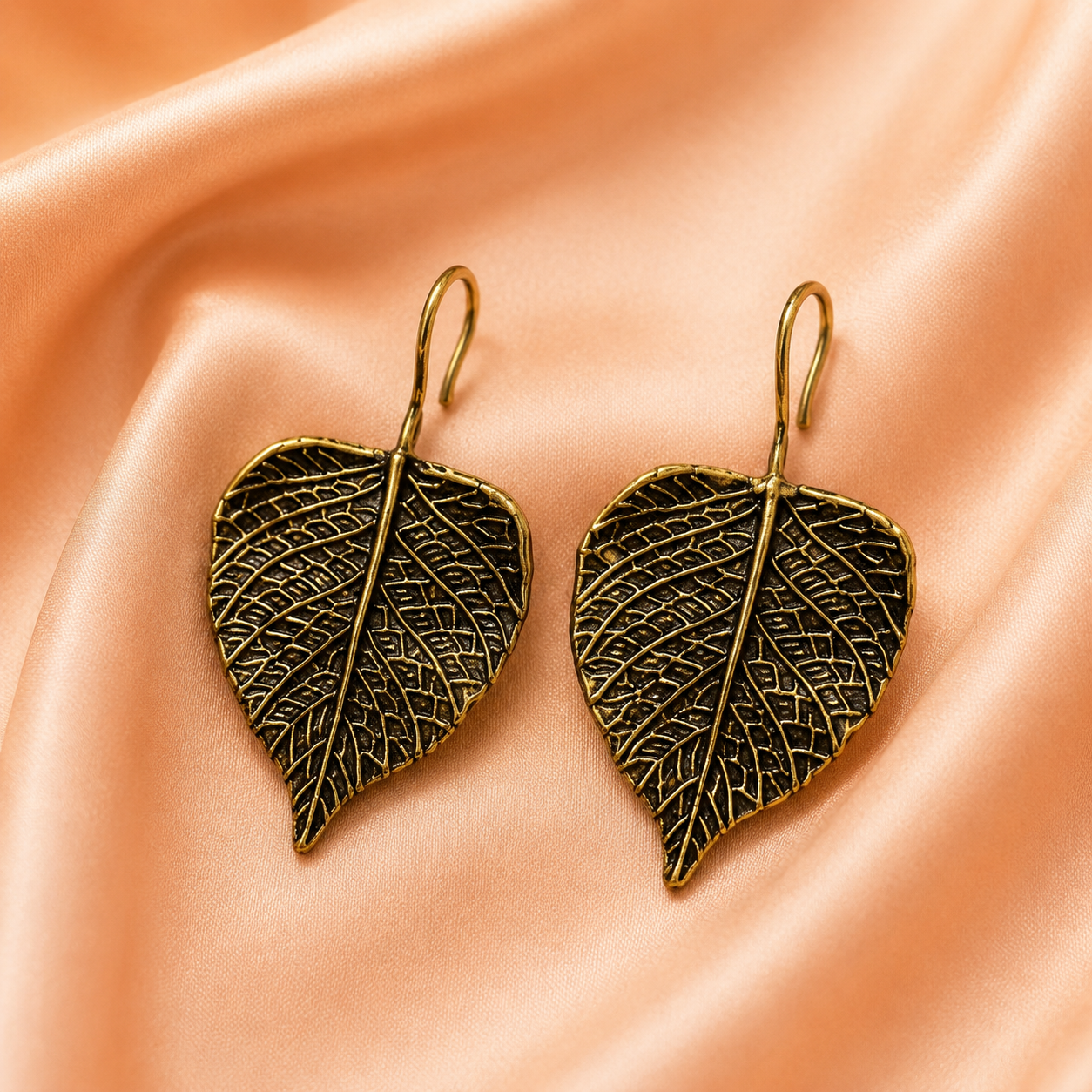 Antique Gold Leaf Design Drop Earrings