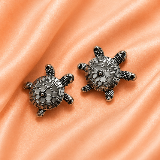 Oxidised Silver Turtle Design Stud Earrings