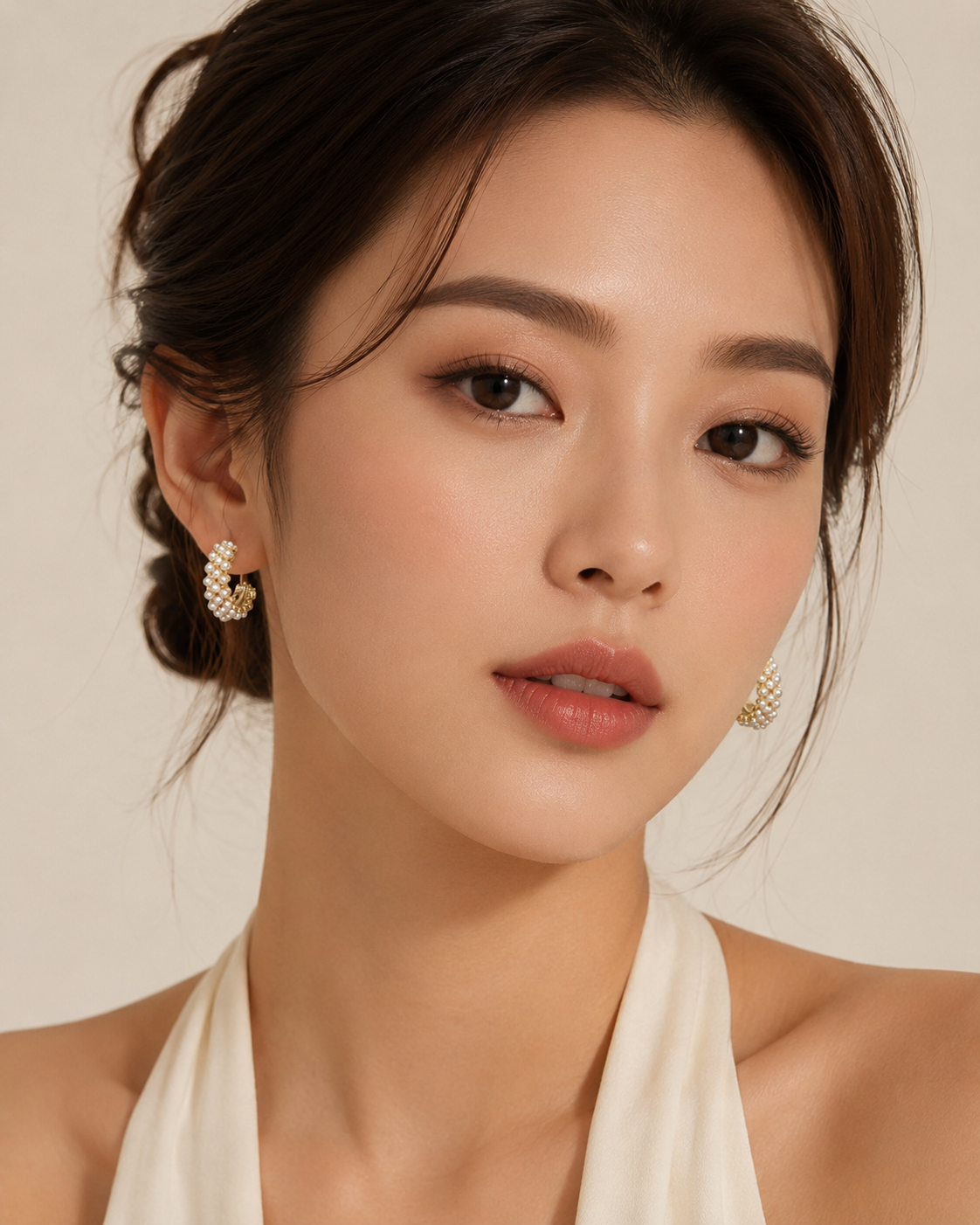 Gold-Toned Pearl Hoop Earrings