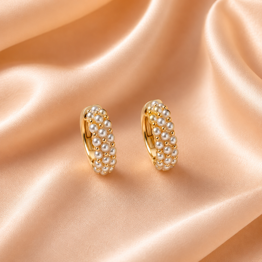 Gold-Toned Pearl Hoop Earrings