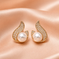 Golden Pearl Swan Stud Earrings