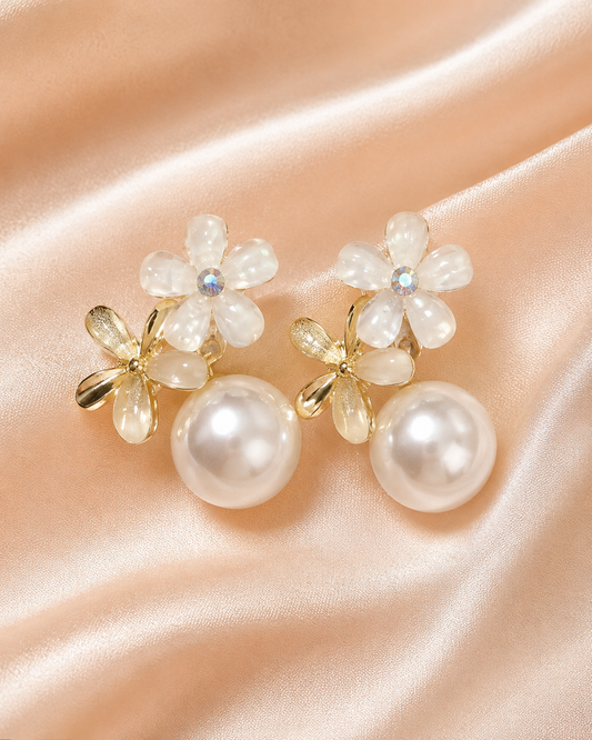 Floral Pearl Drop Earrings