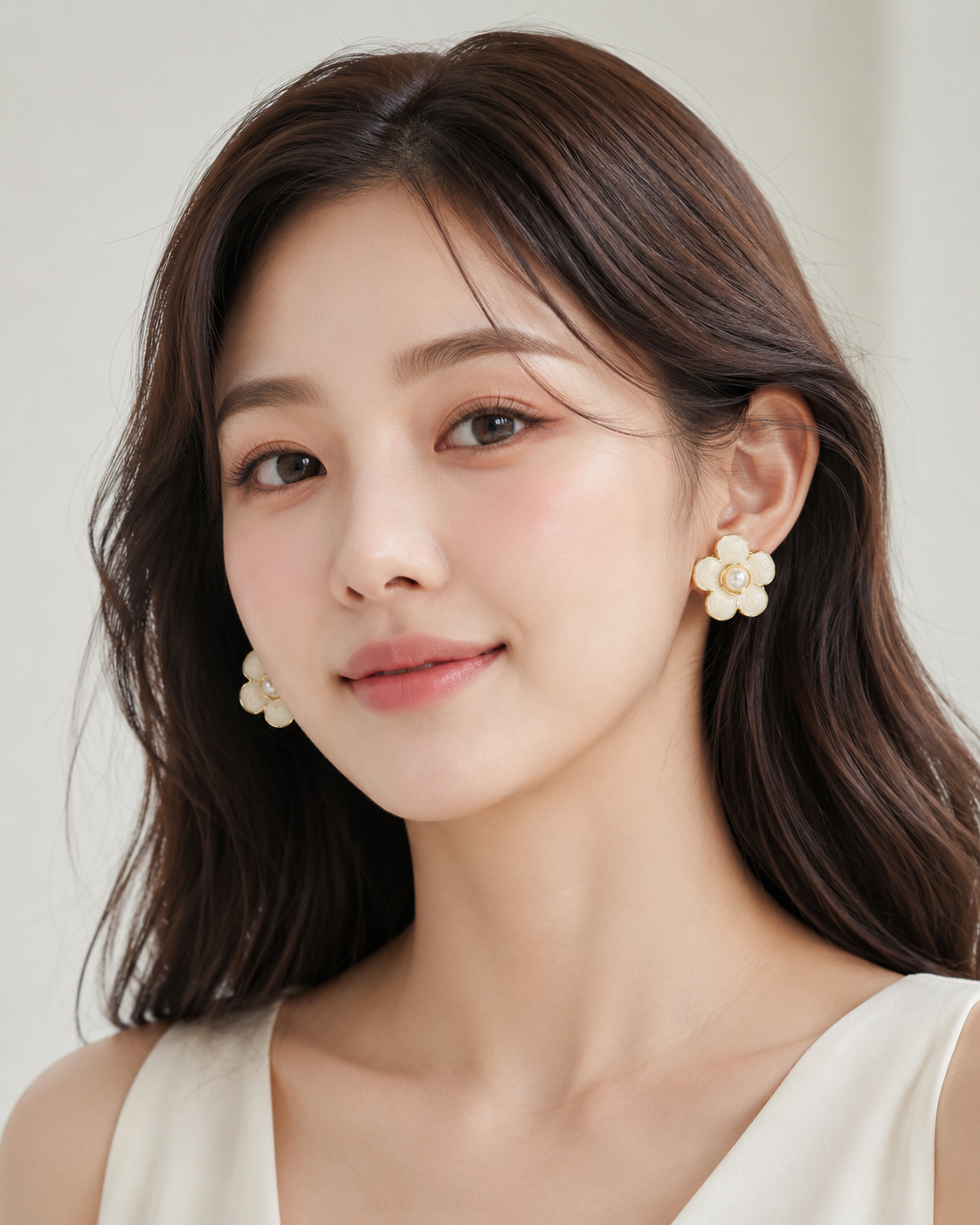 Cream Flower Pearl Stud Earrings