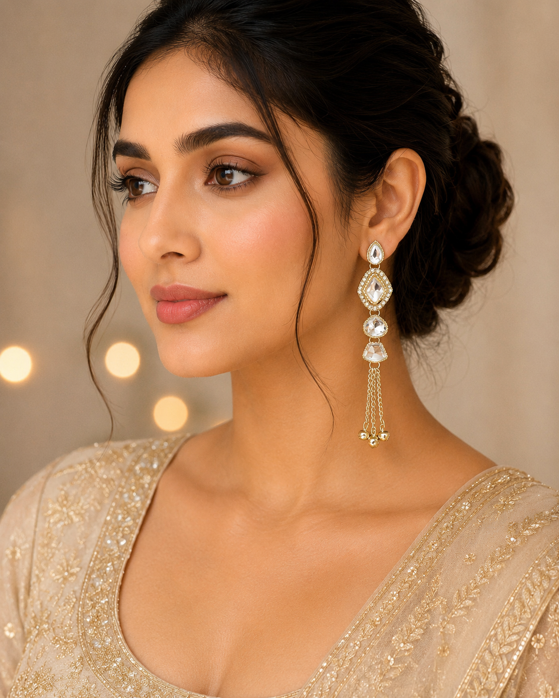 Gold-Toned Kundan Tassel Earrings