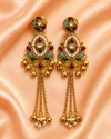 Antique Gold Multicolor Pearl Chandbali Tassel Earrings