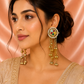 Antique Gold Floral Pearl Tassel Earrings