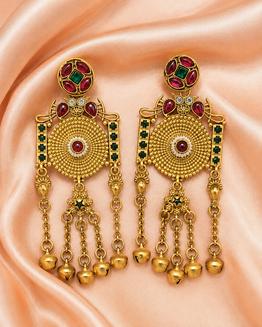 Antique Gold Statement Chandbali Earrings