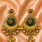 Antique Gold Green Stone Chandbali Earrings
