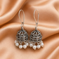Oxidised Silver Pearl Jhumka Earrings