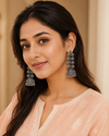 Oxidised Silver Floral Jhumka Earrings
