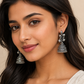Oxidised Silver Leaf Jhumka Earrings