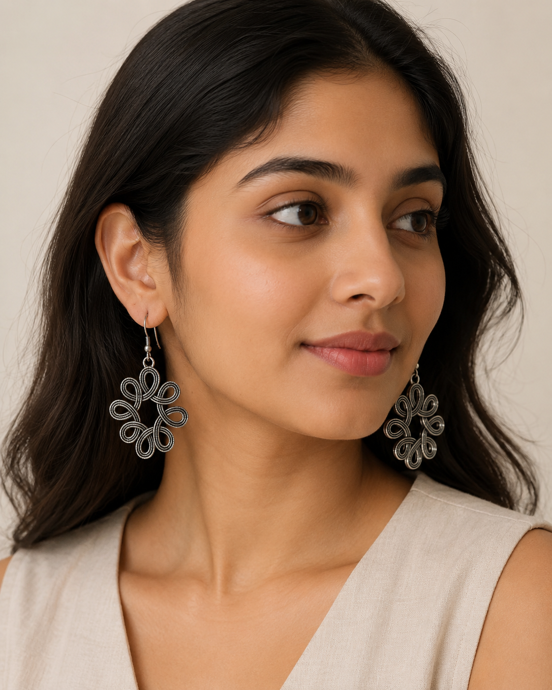 Oxidised Silver Spiral Loop Statement Earrings