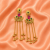 Gold Pink & Green Stone Chain Tassel Earrings | BME