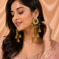 Gold Kundan Teardrop Chain Tassel Kashmiri Earrings