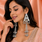 Silver Mirror Triangle Chain Tassel Kashmiri Earrings