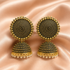 Golden Oxidised Round Jhumka Earrings with Pearl Drops | BME