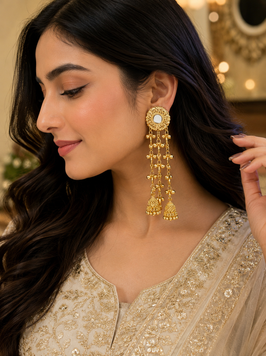 Kashmiri Mirror Jhumka Chain Earrings