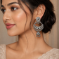 Oxidised Silver Pearl Chandbali Earrings