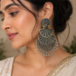 Oxidised Silver Peacock Jhumka Earrings