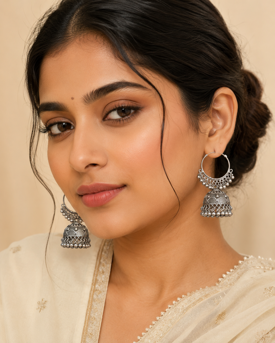 Oxidised Silver Hoop Jhumka Earrings