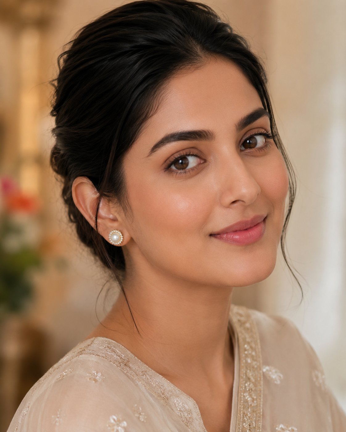 Pearl Studs Gold-Tone Statement Earrings