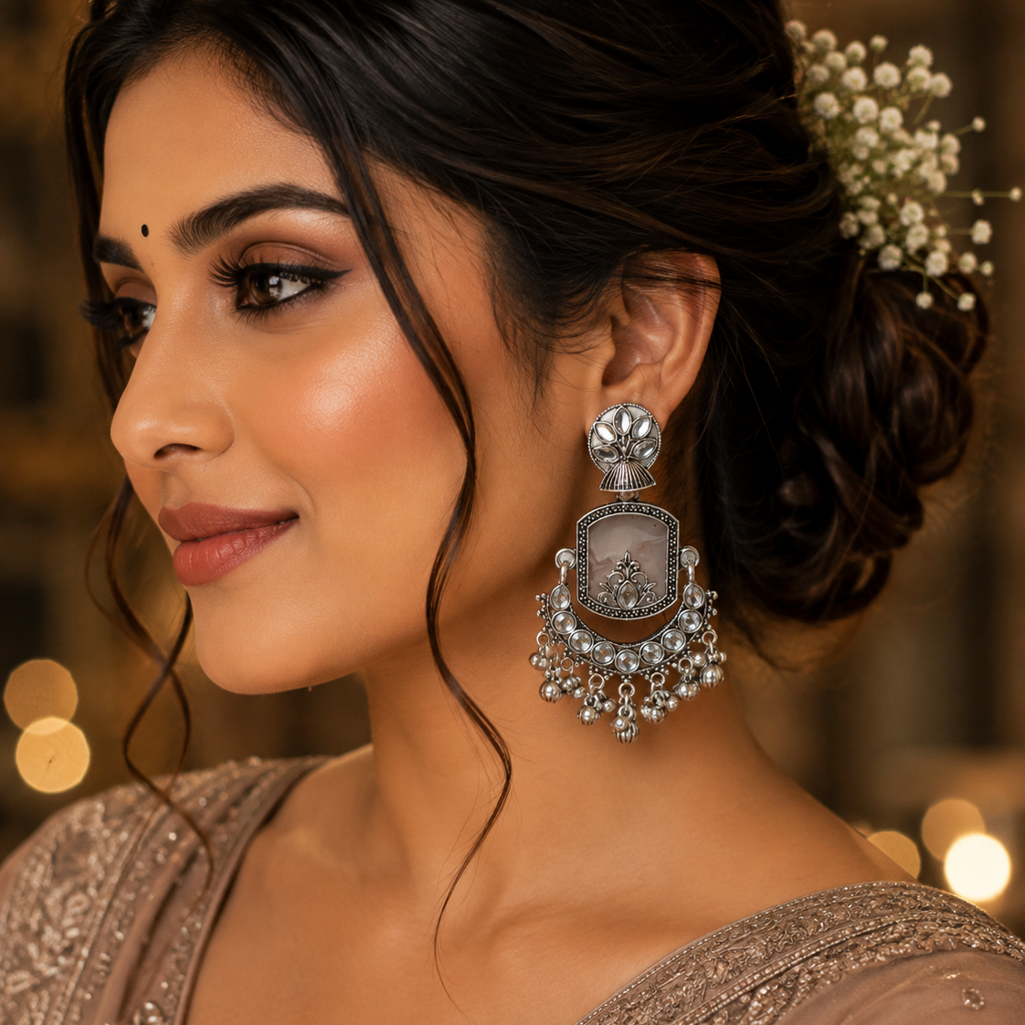 Oxidised Silver Mirror Statement Earrings