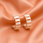 Rose Gold Geometric Hoop Earrings with Pearl Accent